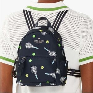 kate spade Chelsea Tennis Racquet and Ball Printed Mini Backpack, Blazer Blu